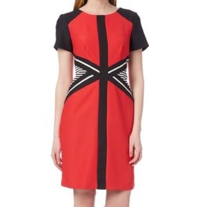 Sarah Darren slimming red, white and, black dress! Size 16.